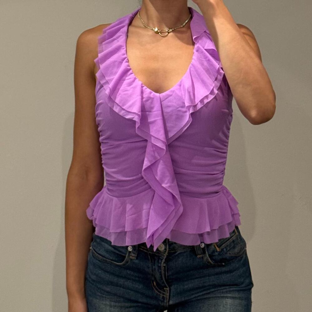 Ruffled Purple Mesh Top L